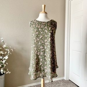 Swing Double-Layer Chiffon Tank | Pink Floral on Green | Lane Bryant 26